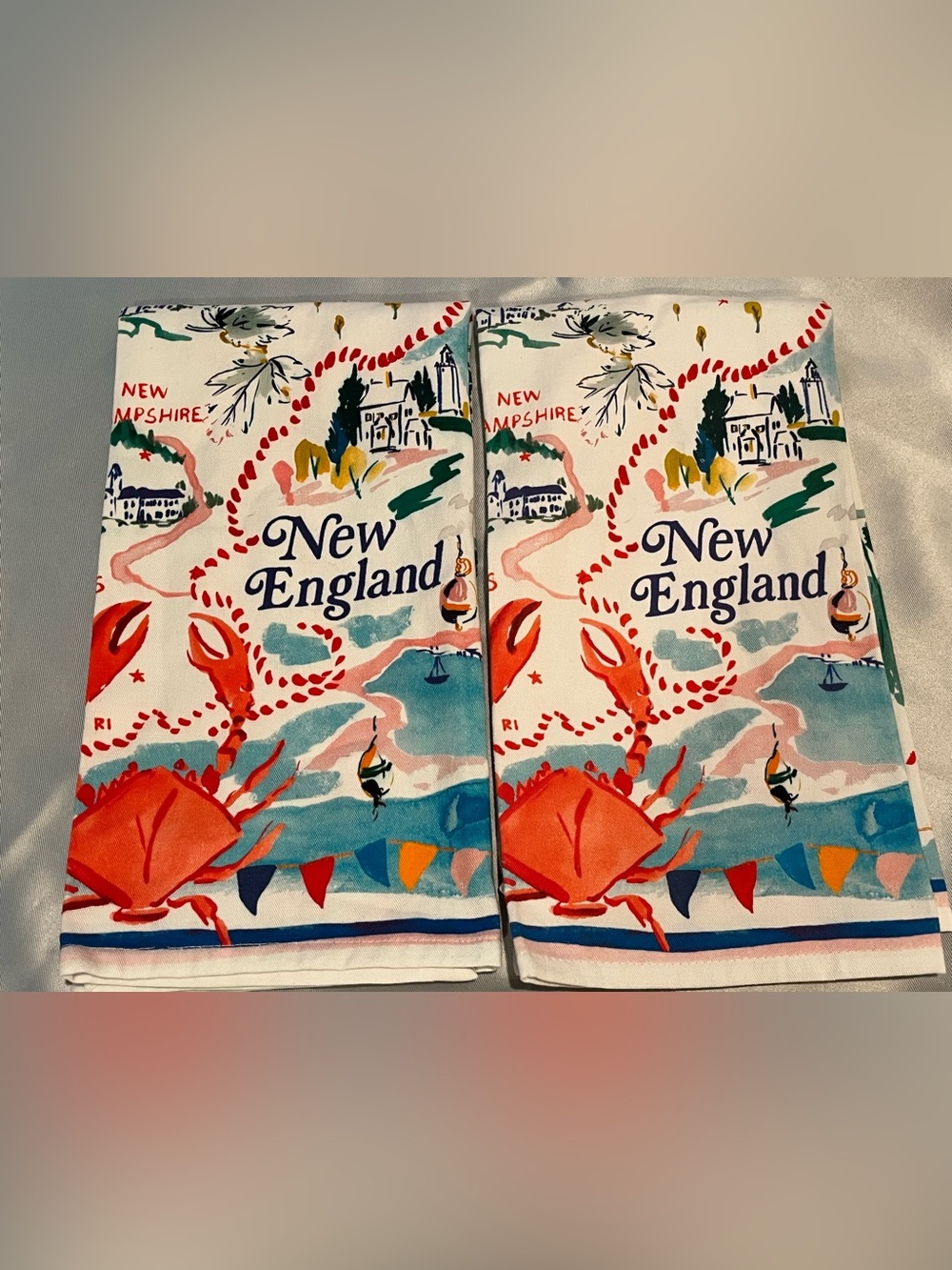 Anthropologie Coastal Summer New England Dish Towel Set of 2